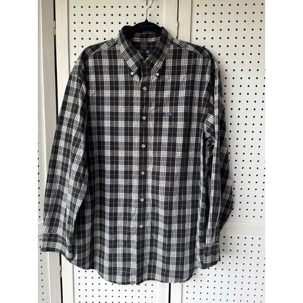 Chaps Ralph Lauren Men's LG Black Yellow White Plaid Long SLV Button Down‎ Shirt